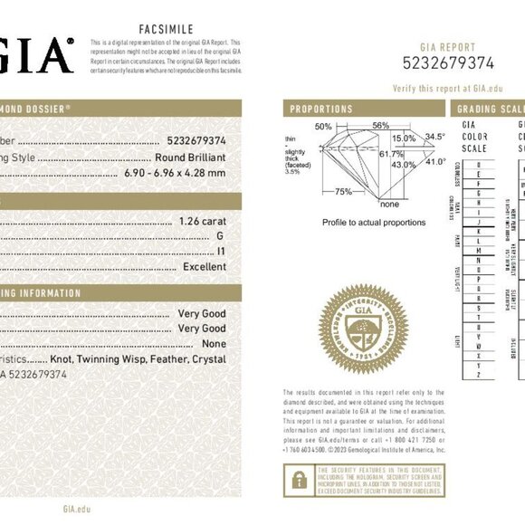 Loose Diamond - Round Brilliant 1.26ct GIA G I1 Solitaire - Picture 4 of 4